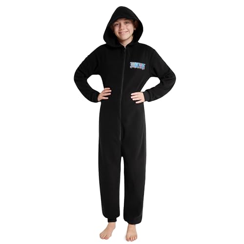 One Piece Onesie Kinder Jungen, Anime Fleece Einteiler Pyjama für Kinder 7-14 Jahre - Anime Merch, Anime Geschenke (Schwarz, 11-12 Jahre) von ONE PIECE MARCHANDISE