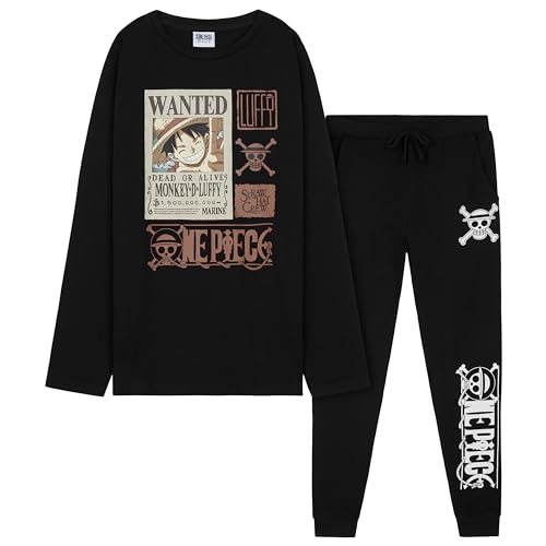 One Piece Schlafanzug Jungen Teenager, Anime Schlafanzug Kinder Lang mit Oberteil und Pyjamahose 7 bis 14 Jahren - Offiziell Anime Merch (Schwarz, 9-10 Jahre) von ONE PIECE MARCHANDISE