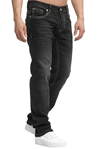 OneRedox Herren Jeans Hose Regular Fit Männer Bootcut Denim Five Pocket Thick Seam Designer Modell 902 Black 30 von OneRedox