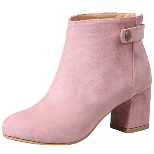 Onewus Beiläufig Damen Kurzschaft Stiefel mit Blockabsatz und Abgerundeter Zeh (Rosa, 42 EU) von Onewus