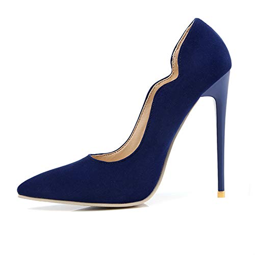 Onewus Damen Mode-Pumps mit Hehem Stiletto Absatz Schuhe für Hochzeit (Matt-Blau 38EU) von Onewus