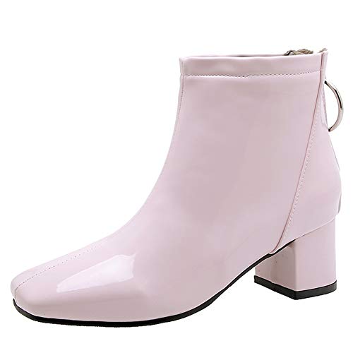 Onewus Damen Fashion Reißverschluss Blockabsatz Stiefeletten (Rosa, 39 EU) von Onewus