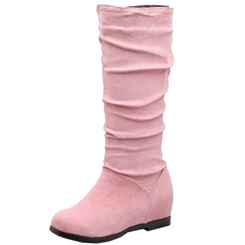 Onewus Damen Keilabsatz Langschaft Stiefel mit Runder Zehe (Rosa, 43 EU) von Onewus