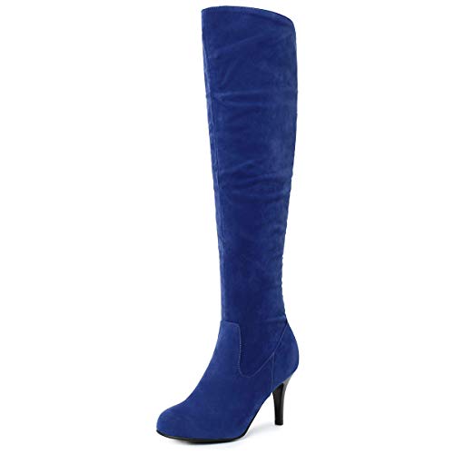 Onewus Damen Knie Hoch Stiefel mit Hohem Absatz Langschaft Stiefel (Matt-Blau, 50 EU) von Onewus