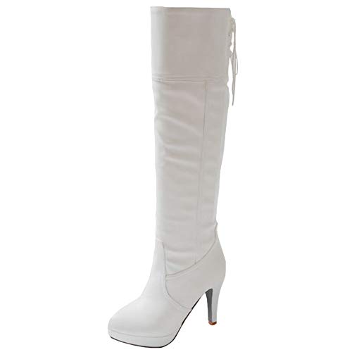 Onewus Damen Knie Hoch Stiefel mit Hohem Absatz Langschaft Stiefel (Weiß, 33 EU) von Onewus