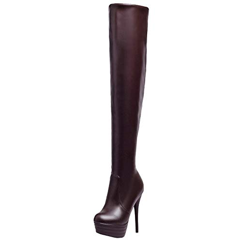 Onewus Damen Knie Hoch Stiefel mit Stiletto Absatz (Braun, 43 EU) von Onewus