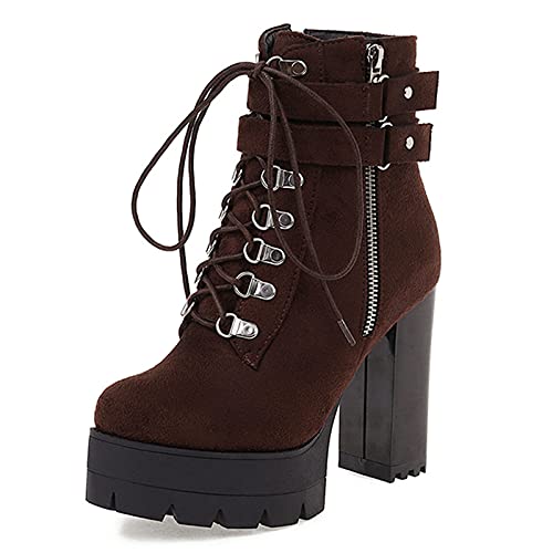 Onewus Damen Stiefeletten mit Absatz Nieten Plateau Ankle Boots (Matt Braun, 44 EU) von Onewus