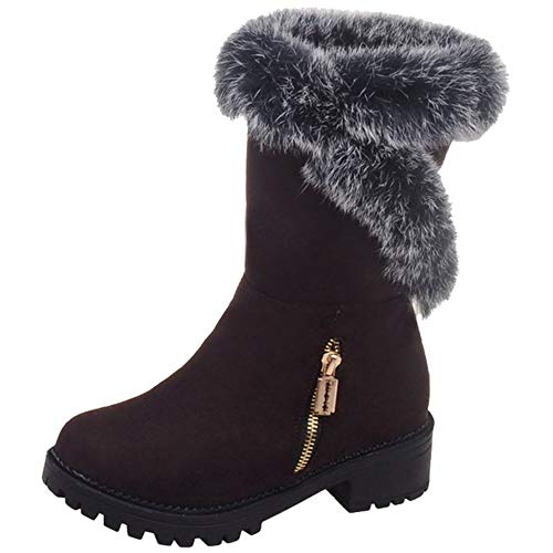 Onewus Damen Winterstiefel mit halbhoher Wade, warmem Kunstpelz und niedrigem Chunky Heel (Braun, 40 EU) von Onewus