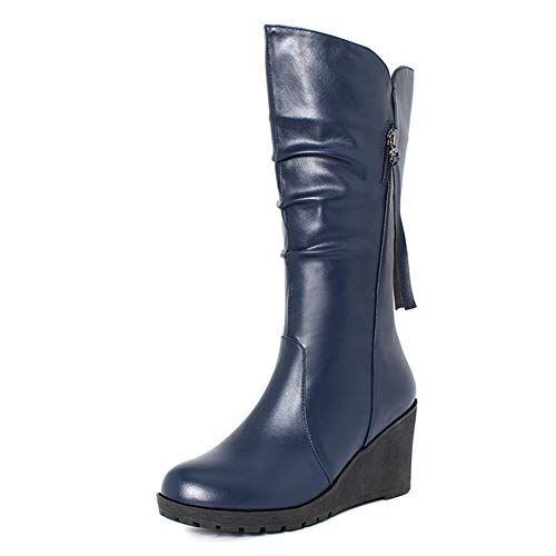 Onewus Halbhohe Stiefel für Damen mit Keilabsatz (Blau, 36 EU) von Onewus