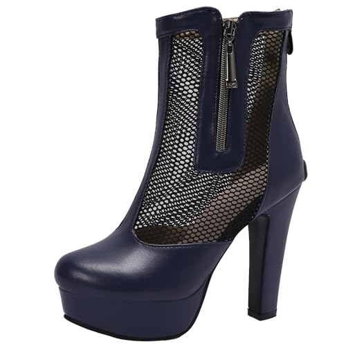 Onewus Mode Damen Plateau Stiefel mit Transparentem Material und Reißverschlüssen Hinten(Blau,35) von Onewus