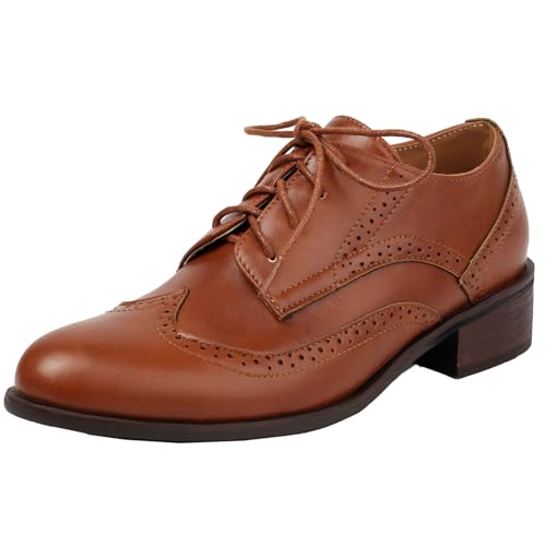 Onewus Vintage-Oxford-Schuhe für Damen mit niedrigem, klobigen Absatz und Schnürdesign (Braun,36) von Onewus