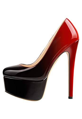 Only maker Damen Plateau Pumps Stiletto High Heels Slip on Geschlossene Elegante Damenschuhe Lackoptik Schwarz Rot 41 EU von Only maker