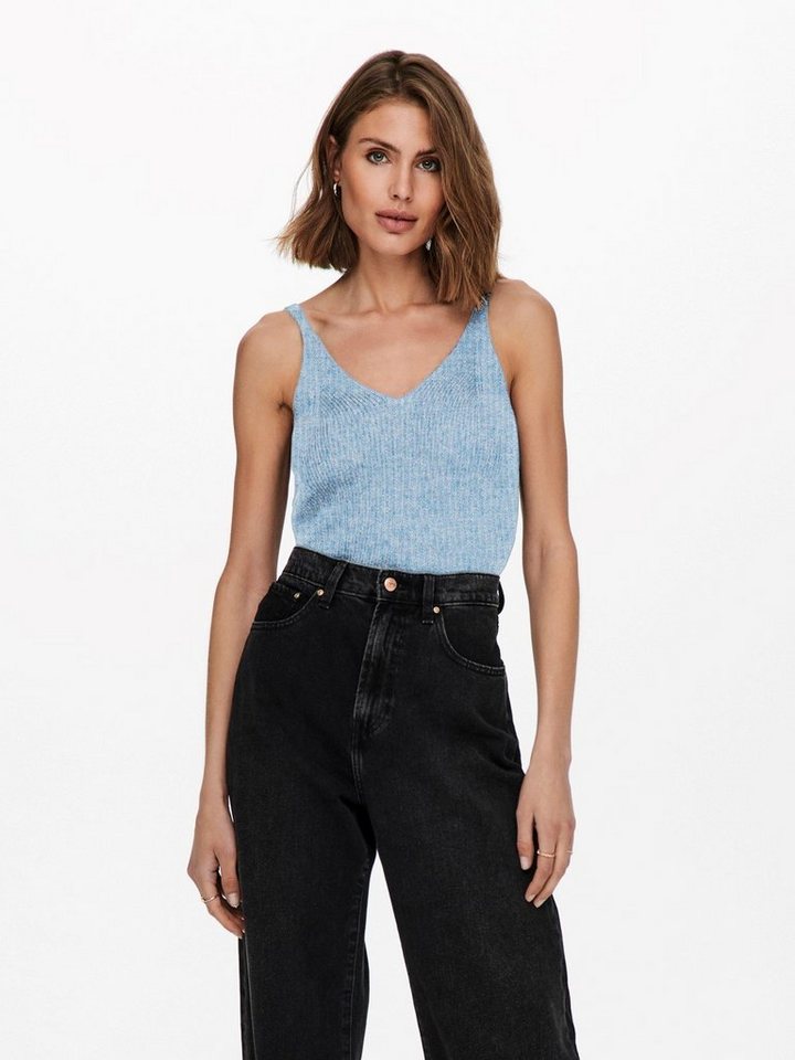 ONLY Shirttop Kurz Geripptes Crop Top V-Ausschnitt ONLLINA (1-tlg) 4107 in Blau von ONLY