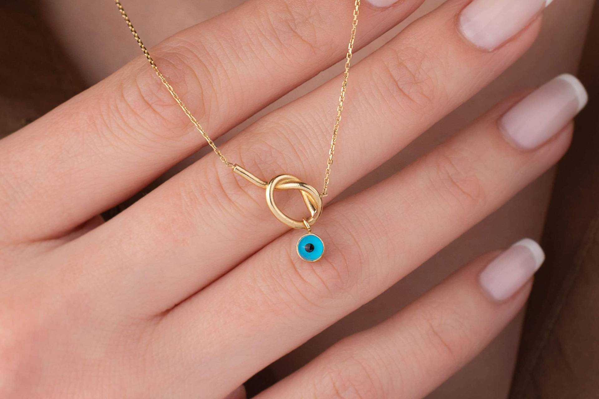 14K Solid Gold Halskette, Knoten Runde Evil Eye Schutz Geschenk Für Sie, Muttertagsgeschenk, Geburtstagsgeschenk von OnsevaFineJewelry