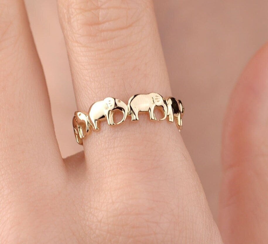 Gold-Elefant-Ring, 14-Karätiger Goldring, Niedlicher Tierring, Glücksring, Mini-Elefant, Geschenk Für Tierliebhaber, Ring Frauen, Weihnachtsgeschenk von OnsevaFineJewelry