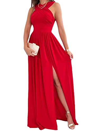 Onsoyours Abendkleider Schulterfrei Ohne Ärmel Abiballkleider Einfarbig Retro Ärmelloses Chiffon Mode Wickelkleid Brautjungfernkleider Cocktailkleid Partykleid Maxikleid Ballkleid C Rot S von Onsoyours