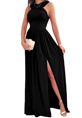 Onsoyours Abendkleider Schulterfrei Ohne Ärmel Abiballkleider Einfarbig Retro Ärmelloses Chiffon Mode Wickelkleid Brautjungfernkleider Cocktailkleid Partykleid Maxikleid Ballkleid C Schwarz S von Onsoyours