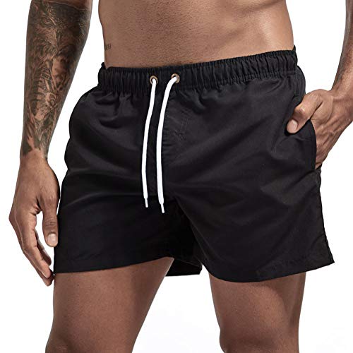 Onsoyours Badeshorts für Männer Jungen Badehose für Herren Sommer Badeshorts Strand Surf Board Shorts Schwimmhose Schnelltrocknend Sporthose mit Tunnelzug Schwarz M von Onsoyours