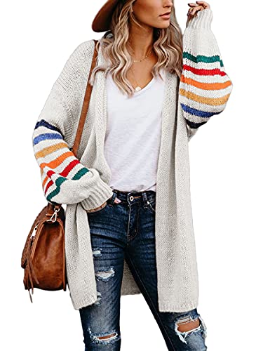 Onsoyours Damen Cardigan Langarm Strickjacke Herbst Winter Casual Strickcardigan Open Front Sweater A Weiß M von Onsoyours