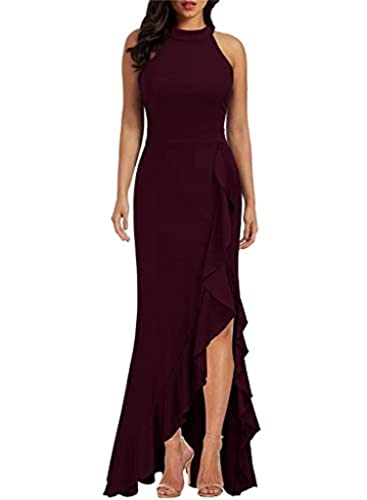 Onsoyours Damen Elegant Ballkleider Chiffon Lang Cocktailkleider Abendkleider Sexy Rüschen Geschlitztes Abendkleid Partykleid Wickelkleid B Weinrot S von Onsoyours