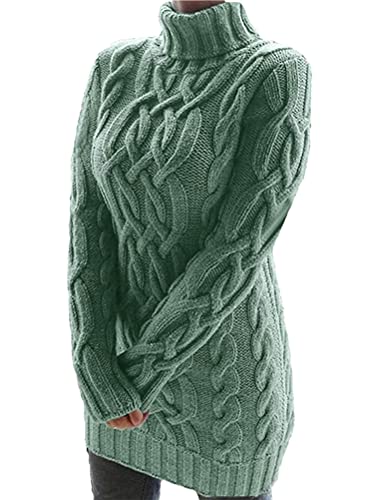 Onsoyours Damen Elegant Strickkleid Rollkragen Langarm Stretch Pullikleid Lang Strickpullover Minikleid Warme Wickelkleid Winter Z Grün M von Onsoyours