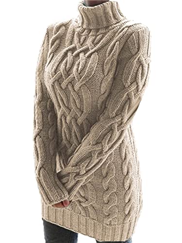 Onsoyours Damen Elegant Strickkleid Rollkragen Langarm Stretch Pullikleid Lang Strickpullover Minikleid Warme Wickelkleid Winter Z Khaki S von Onsoyours