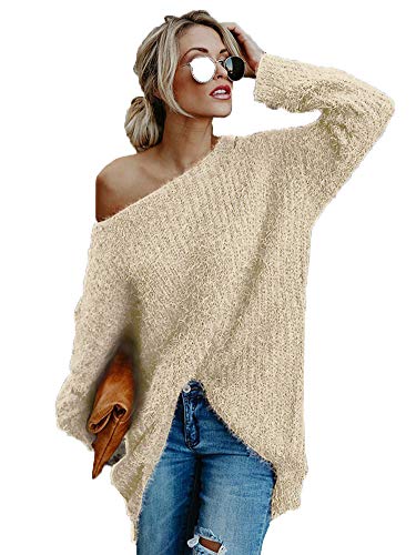 Onsoyours Damen Herbst Winter Langarm Casual Einfarbige Pullover Jumper Lose Sweatshirt Bluse Oberteil Hemd Langarmshirts Blusen B Blau XL von Onsoyours