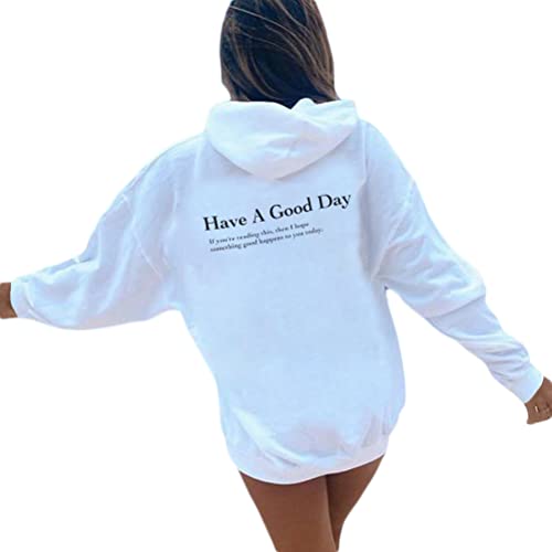 Onsoyours Damen Hoodie Rückendruck Letter Print Sweatshirt Lose Casual Jacke Oversize Vintage Kapuzenpullover Sweatshirt mit Kapuze 90er Y2K E-Girl Outerwear B Weiß M von Onsoyours