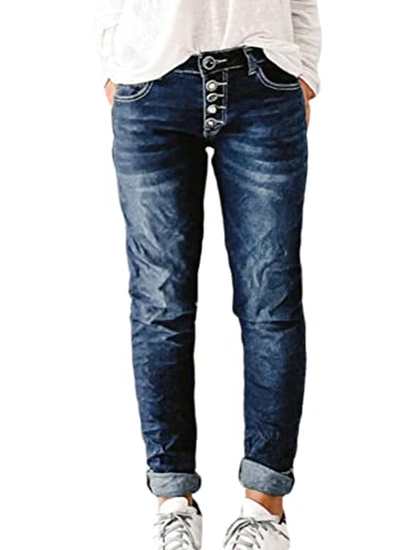 Onsoyours Damen Jeans Hose Boyfriend Baggy Stretch Slim Fit Skinny Hose Damen High Waist Jeanshose Straight Leg Hochbund Hosen Z3 Dunkelblau L von Onsoyours