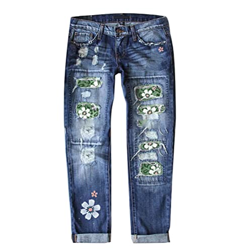 Onsoyours Damen Jeans Retro Hohe Taille Jeanshosen Frauen Sonnenblume Drucken Jeanshose Stretchhose Damenhose E Blau02 L von Onsoyours