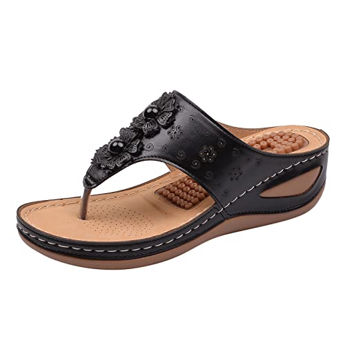 Onsoyours Damen Keilabsatz Sandalen mit Massage-Effekt und Polsterung Plateau Zehentrenner Strand Hausschuhe Lässige rutschfest Open Toe Orthopädische Sandaletten Pantoletten A Schwarz 41 EU von Onsoyours