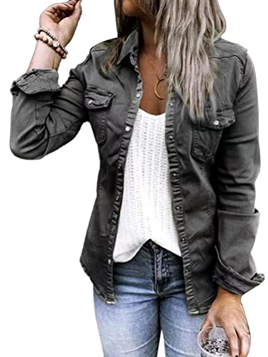 Onsoyours Damen Leicht Jacke Casual Langarm Einfarbig Knopf Stehkragen Kurz Mäntel Herbst Frühling Übergangsjacke Leicht Sommerjacke mit Taschen A Schwarz M von Onsoyours