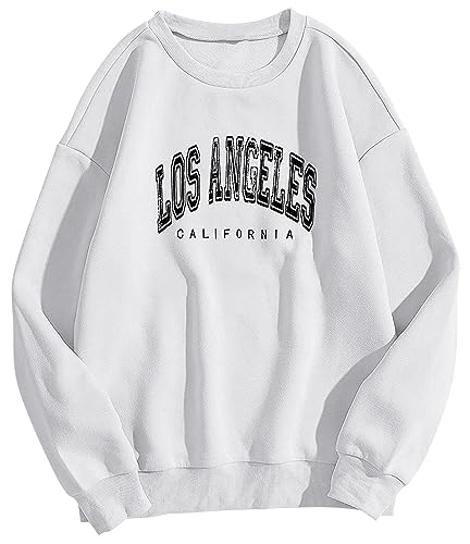 Onsoyours Damen Los Angeles Sweatshirt Langarmshirt Rundhals Damen Ohne Kapuze Teenager Mädchen Vintage Pullov Oberteile Top Weiß L von Onsoyours