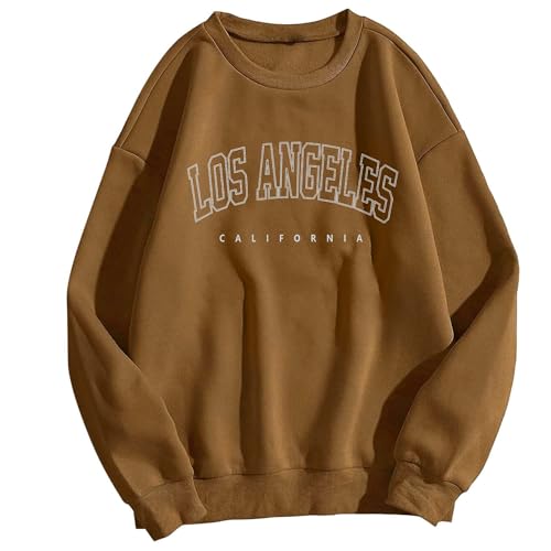 Onsoyours Damen Los Angeles Sweatshirt Langarmshirt Rundhals Damen Ohne Kapuze Teenager Mädchen Vintage Pullov Oberteile Top X 01 Braun XS von Onsoyours