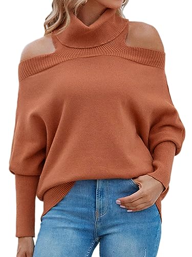 Onsoyours Damen Pullover Rollkragen Langarm Sweatshirt Lose Grobstrick Casual Sweater Elegant Oberteile Langarmshirt Strickpulli Tops A Orange M von Onsoyours