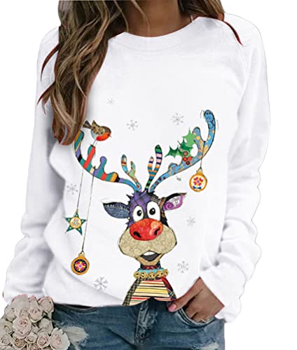 Onsoyours Damen Pullover Weihnachten Rudolph Rentier Elfe Weihnachtspullover Kapuzenpullover Teenager Mädchen Weihnachtspulli Weihnachtsmann Christmas Sweatshirt Xmas Pulli Shirt A Weiß L von Onsoyours