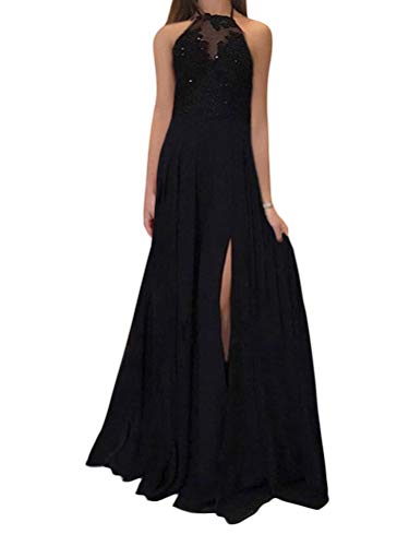 Onsoyours Damen Retro Spitzen Ärmelloses Chiffon Kleid Mode Einfarbig Wickelkleid Brautjungfernkleider Cocktailkleid Partykleid Maxikleid Abendkleider Ballkleid (46, B Schwarz) von Onsoyours