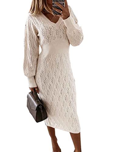 Onsoyours Damen Rollkragen Pulloverkleid Elegant Strickkleid Einfarbig Winter Pulli Casual Langarm Lose Maxikleid Wickelkleid Tunika Pullover D Weiß L von Onsoyours