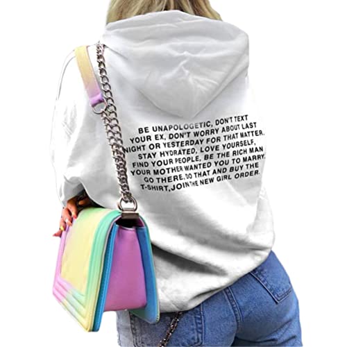 Onsoyours Damen Rückendruck Letter Print Hoodie Sweatshirt Langarm Y2K E-Girl Pullover Oversize Vintage Kapuzenpullover Harajuku Streetwear Hoodie J Weiß XS von Onsoyours