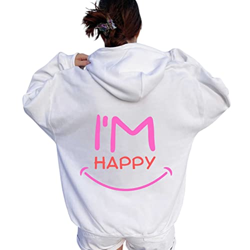 Onsoyours Damen Rückendruck Letter Print Hoodie Sweatshirt Langarm Y2K E-Girl Pullover Oversize Vintage Kapuzenpullover Harajuku Streetwear Hoodie Q Weiß L von Onsoyours