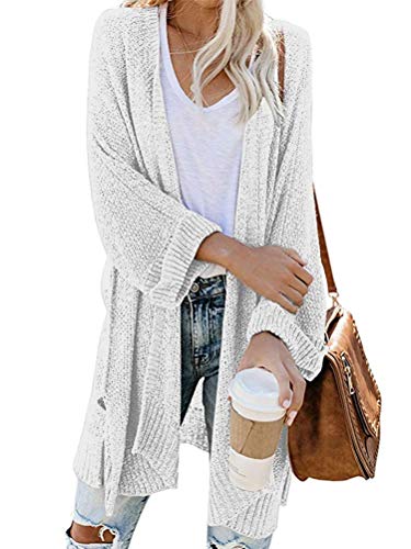 Onsoyours Damen Strickjacke Langarm Casual Cardigan Offene Tops Elegant Lang Outwear Lose Strickpullover Strickmantel Coat Weiß 46 von Onsoyours