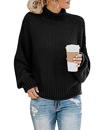 Onsoyours Damen Strickpullover Casual Herbst Winter Sweater Langarm Lose Pulli Jumper Sweatshirt Strickpulli Pullover Rollkragenpullover Streifenpullover A Schwarz 34 von Onsoyours