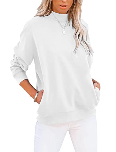 Onsoyours Damen Sweatshirt Freizeit Einfarbig Rollkragen Langarmshirt Pullover Herbst Winter Leichtes Sweatshirt Top Oberteile Mit Taschen A Weiß S von Onsoyours