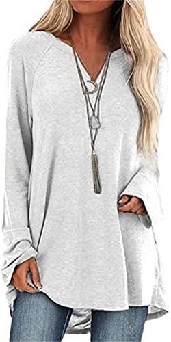 Onsoyours Damen Sweatshirt mit V-Ausschnitt Einfarbig Streifen Farbblock Lange Passform Langarm Pullover Lockere Langärmlige Tunika Oberteile Top A Weiß L von Onsoyours