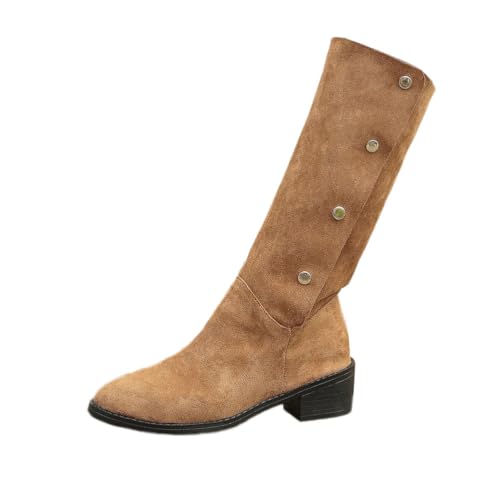 Onsoyours Damen Wildleder Mittelhohe Stiefel Reitstiefel Einfarbig Winterstiefel Slip On Runde Zehe Schneestiefel Erhöhung Ritterstiefel mit Keilabsatz Herbst Winter C Khaki 37 EU von Onsoyours