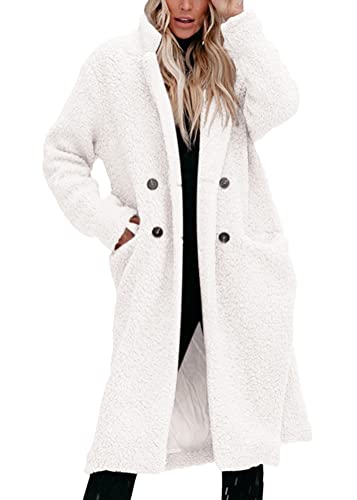 Onsoyours Damen Winterjacke Revers Parka Elegant Trenchcoat Mantel Plüschjacke Plüschmantel Teddy Fleece Jacke Lang Cardigan Outwear Coat Übergangsjacke A Weiß XXL von Onsoyours