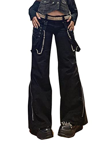 Onsoyours Damen Y2K Baggy Hosen Freizeithosen E Girl Mode Aesthetic Schlaghosen Straight Jeans 90Er Vintage Gothic Punk Cargohosen Hip Hop Streetwear Schwarz 10 S von Onsoyours