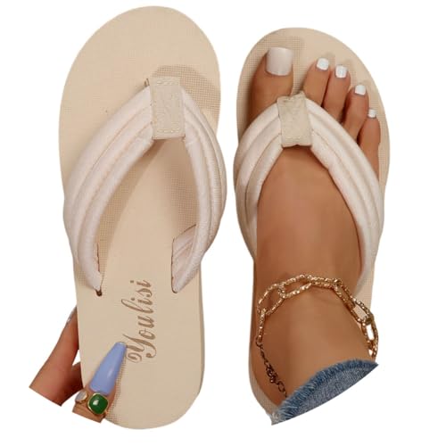 Onsoyours Flip Flops Damen Zehentrenner Badeschuhe Damen Sandalen Sommer Leicht Bequeme Plateau Sandaletten Sommer Strand Flip Flops A Beige 38 EU von Onsoyours