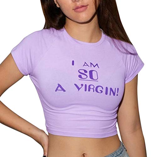 Onsoyours Frauen Langarm Crop Top Y2K Spitze Patchwork V-Ausschnitt T-Shirt Bluse Streetwear Skinny Style T-Shirt I Violett L von Onsoyours