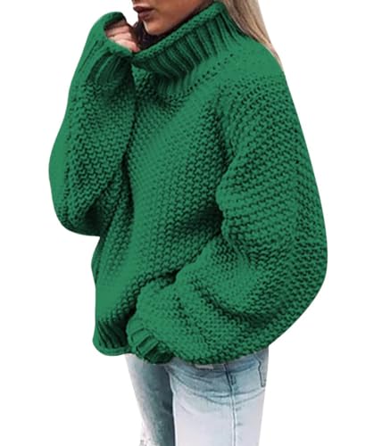 Onsoyours Grün Hoher Stehkragen Rollkragen Langarm Oversize Strickpullover Pulli Damen Mode Sweater Sweatshirt S von Onsoyours